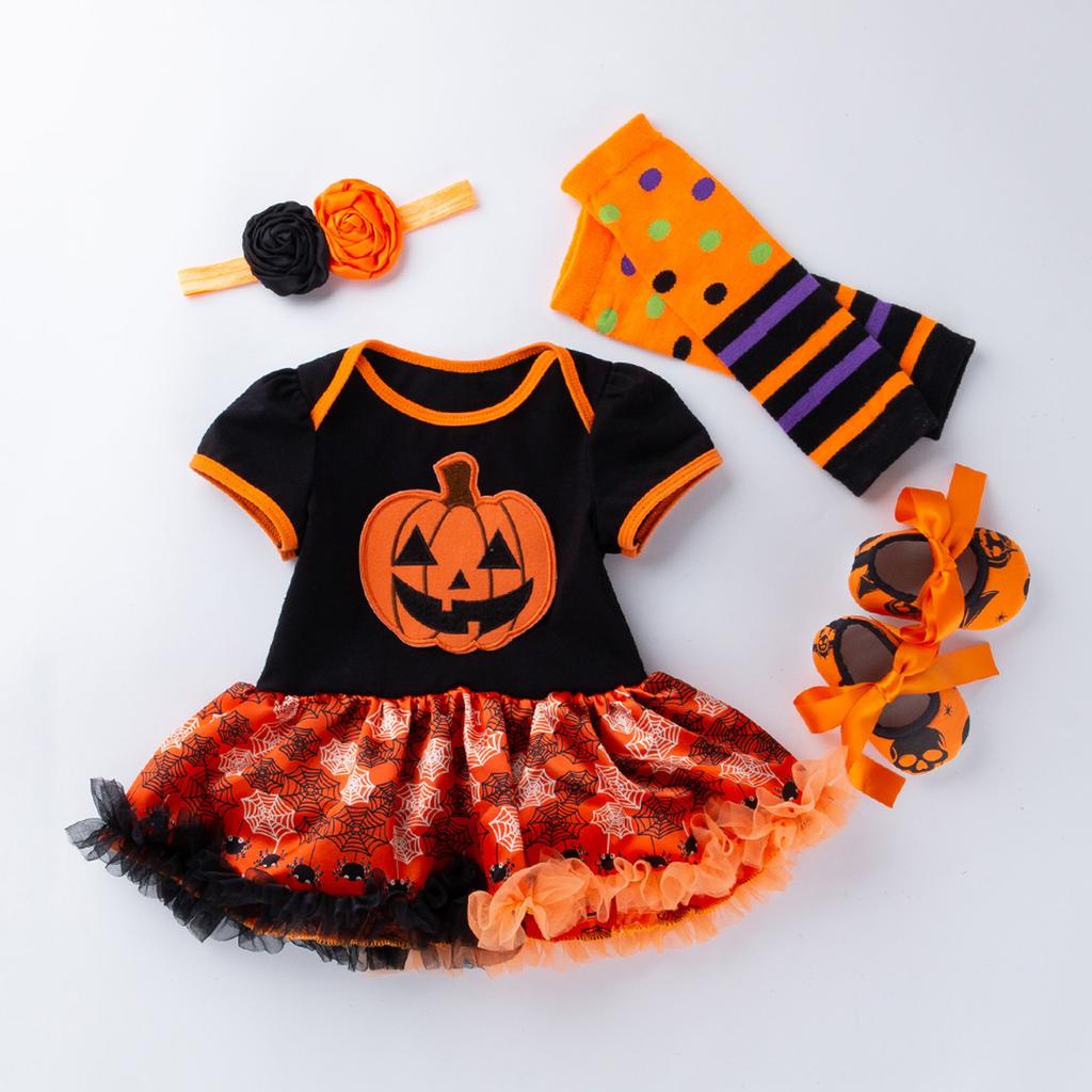 Baby Kids Girls Dress Set Dress+Headband+Knee Pads+Shose Halloween Outfits
