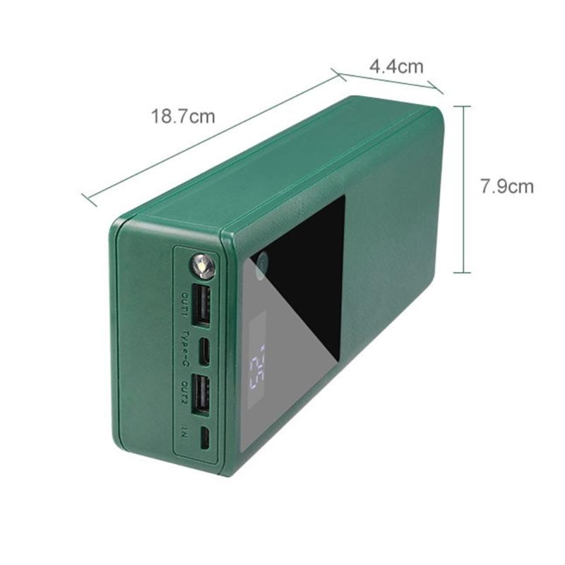 16x18650 Battery Holder Type-C Double USB Output for Phone Tablet Battery Charging Case with LED(Battery Not Included)