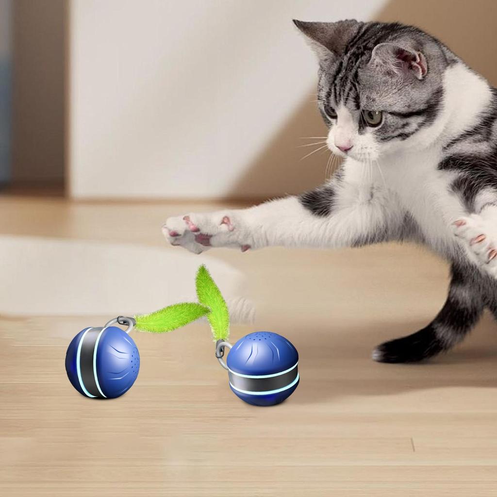 Interactive Cat Toy Ball 2-Speed Type-C Rechargeable Smart Pet Games Moving Cat Toys With Tail For Home Outdoor Play Training