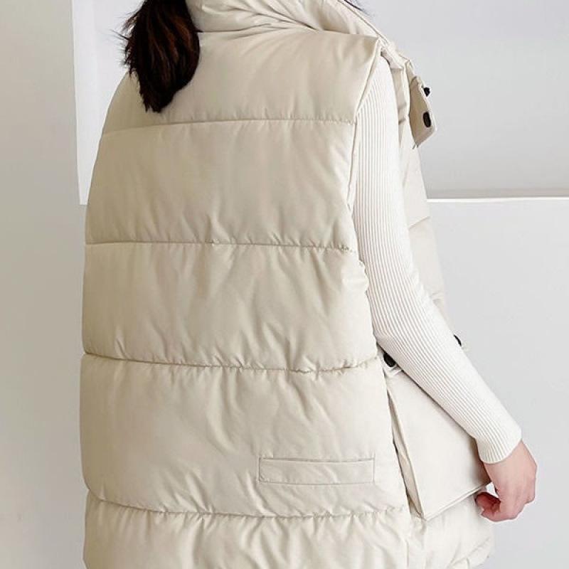 Mid-length Autumn and Winter Down Cotton Vest for Women Latest Korean Style Relaxed Fit Thickened Vest To Wear Vest Jacket