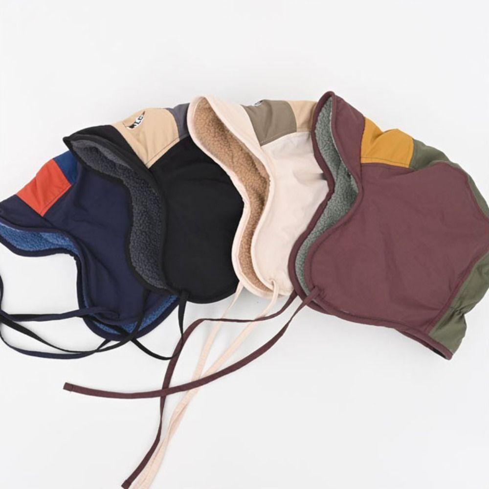 5-Panel Color Matching Winter Bomber Hats Fleece Warm Retro Cycling Cap Ear Protection Ski Pilot Cap Autumn Winter