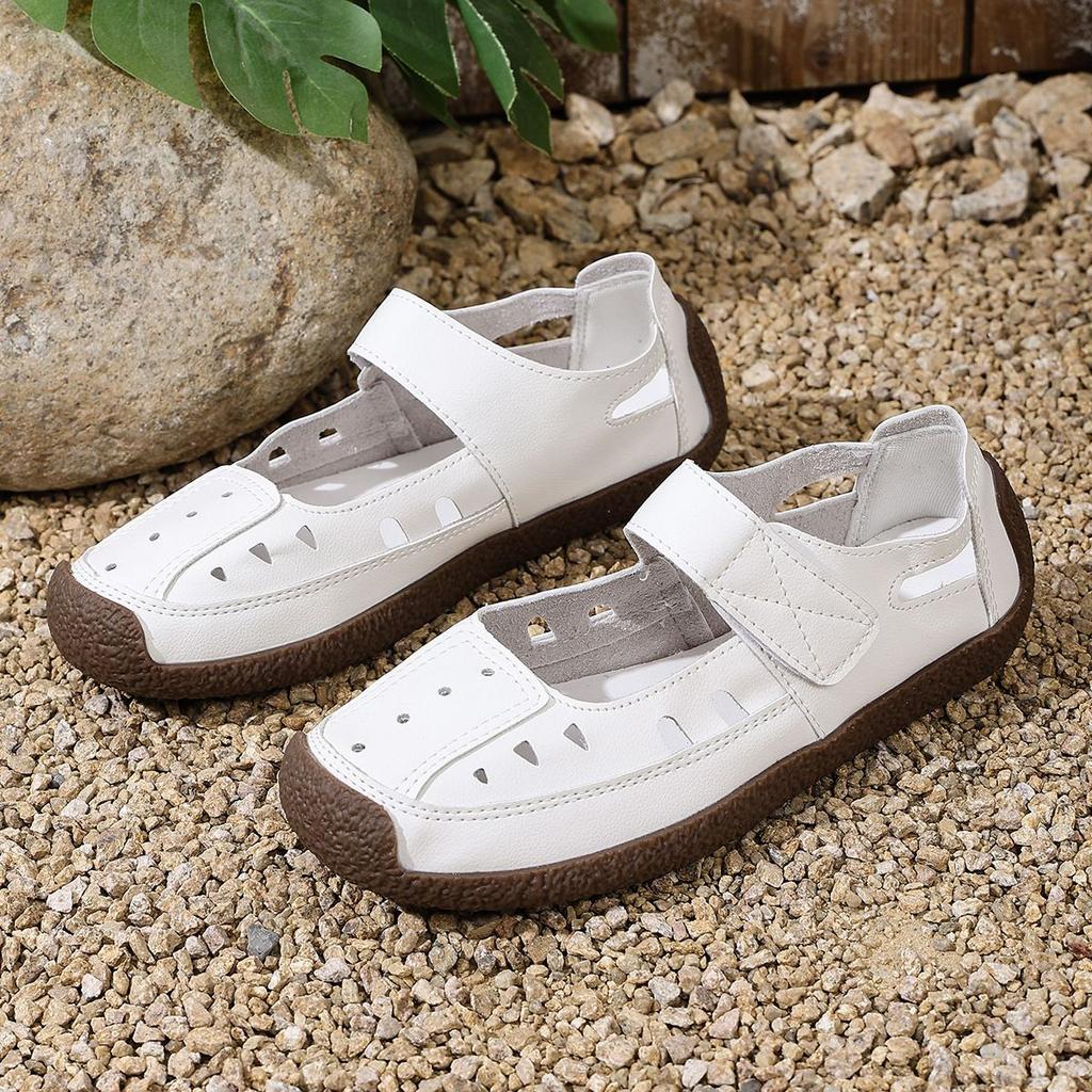 Summer Handmade Vintage Hollow-out Sandals for Women, Soft-soled Mother's Shoes, Velcro Casual Women's Shoes