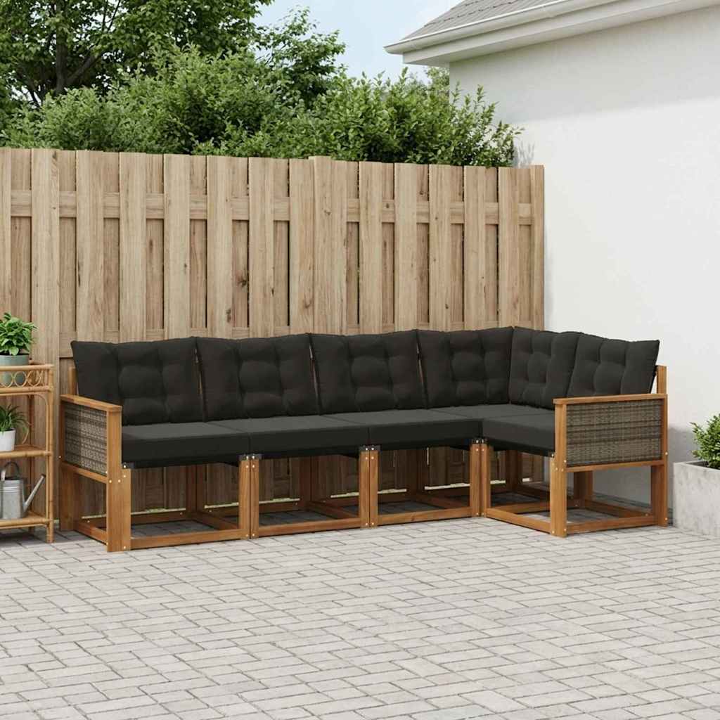 Outdoor Sofa Set with Cushions 5 Pcs Natural and Black