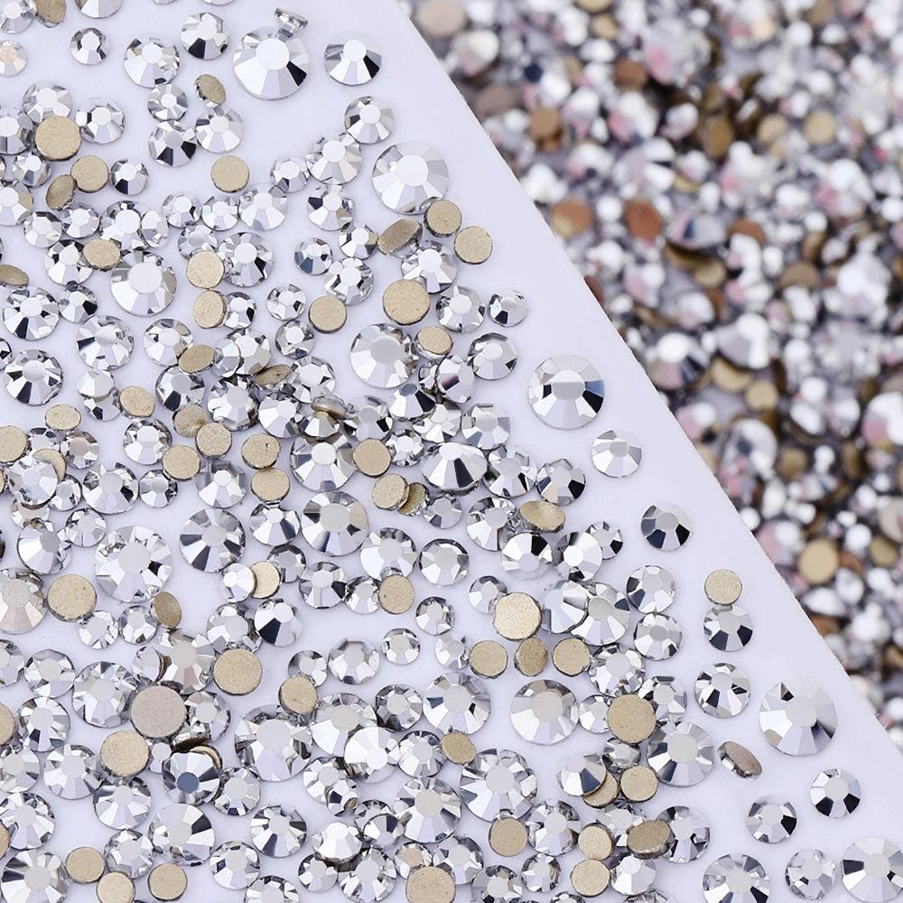 Pujiang Nail Art Strass Goldener Boden Gemischte Größe Flachboden Diamant Ungefähr 1440 Glas Aufkleber Diamanten Farbige Kleine Runde Diamanten