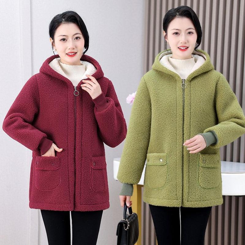 Herbst- und Winterjacken, Damen Plus Samtverdickte Granularfleece-Wattierte Jacke, Damen Wattierte Jacke, Übergröße Wattierte Jacke