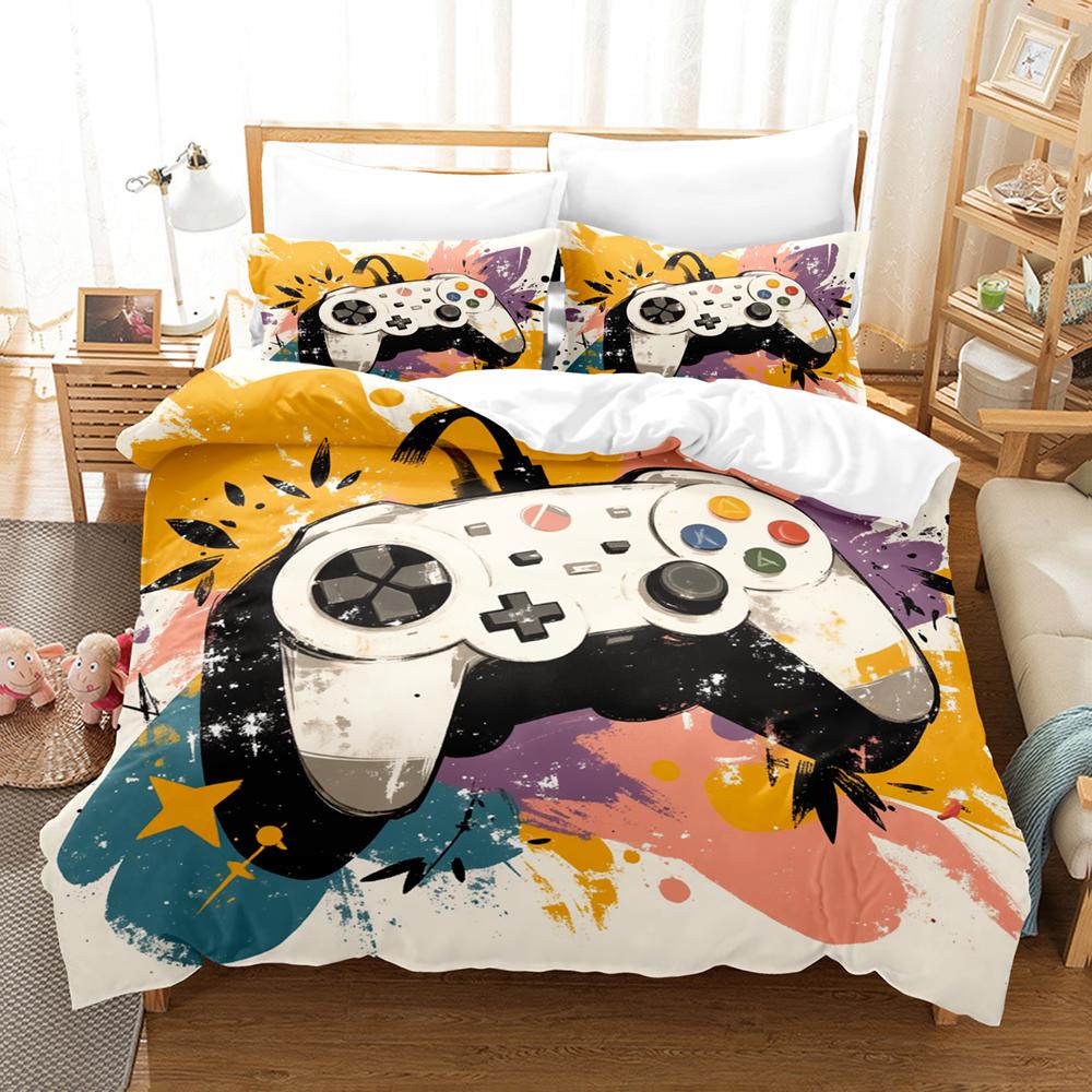 Colorful Graffiti Gamepad Bedding Set Controller Comforter Sets Bed Sheets Set King Size Bedding Set Quilt Set Bed Linen