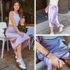 HOUZHOU Satin Silk Skirt Women Solid Purple High Waisted Summer Midi Skirt Elegant Chic Office Ladies Wear Trend