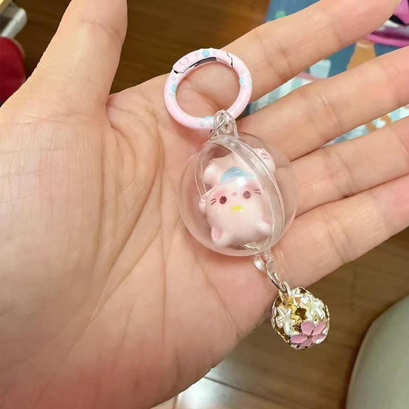 1PC Bag Ornament Accessory Cartoon Cat Keyring Cute Hanging Pendant 3D with Bell Keychain Cat Wind Chime