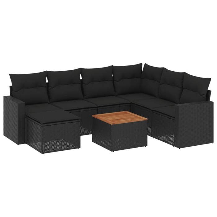 VidaXL Garden Lounge Set 8 Pcs with Cushions Black Wicker 3224235