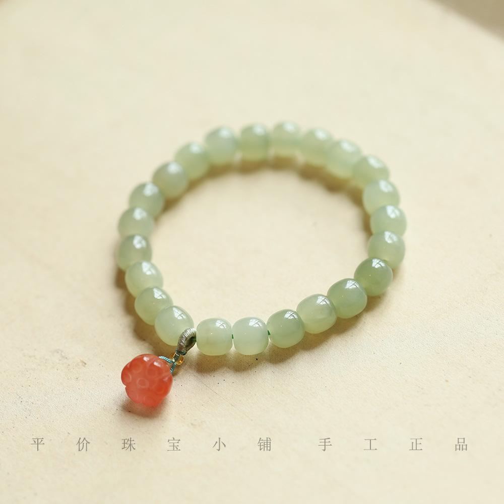 Leak Picking Natural Qinghai Hetian Jade Green Jade Women s Single-Strand Bracelet 8mm Old-styled bead Hetian jade bracelet
