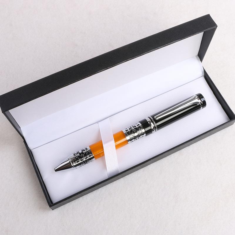 Chinese Enterprises Supply Iridium Nib Acrylic Metal Gifts Pen Leather Gift Box Set Business Signature Pen Ballpoint Pen
