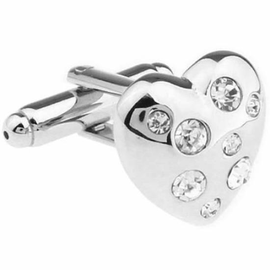 Cufflink Specialty Store CUFF Silver Heart Crystal Cufflinks Cufflinks Cufflinks N00193