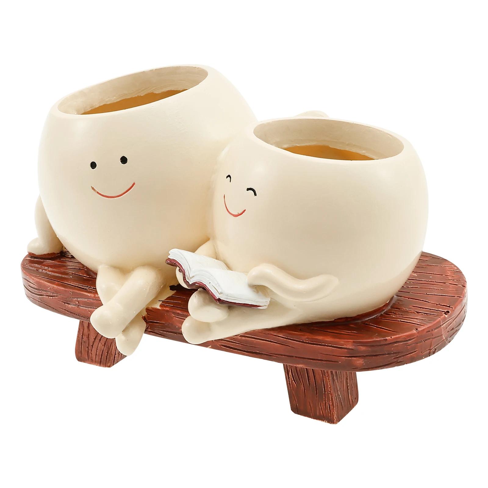 

Smile Face Planter Resin Flower Pot Planter with Drainage Hole Novelty Design Succulent Flower Pot Home Garden Flower Container бежевий