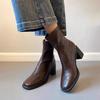Vintage Thick-heeled Elastic Thin Boots Women's High-heeled Commuter Short Boots 2025 Autumn and Winter New Small Martin Boots