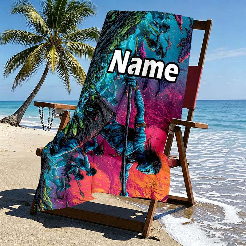 Custom Name Personalized Avatar Print Beach Towel, for Trip Camping Beach Party Home Decor, Birthday Gift for Family & Friends
