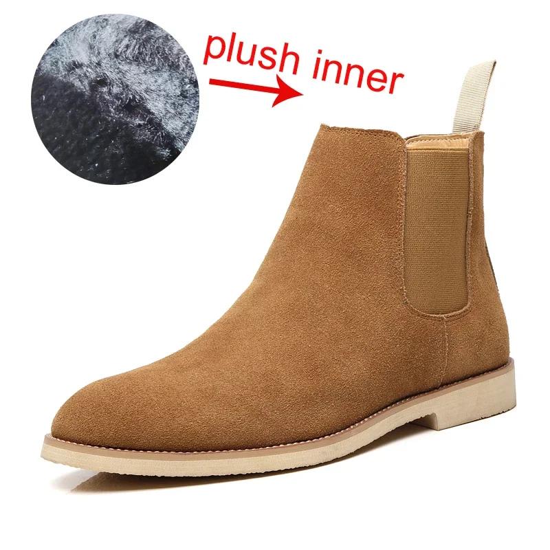 British Style Men's Genuine Suede Leather Chelsea Boots High-top Dress Shoes Fashion Warm Winter Men Riding Boots Shoes for Men