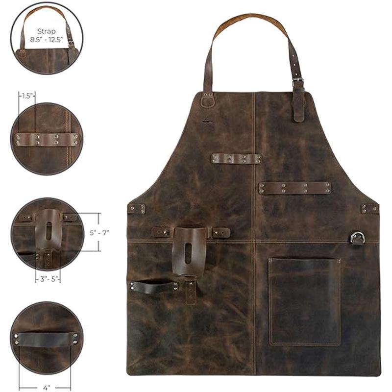 Tablier d'Artisan Multi-Usage Imperméable Cuir PU Transfrontalier - Résistant à l'Huile et aux Taches Vêtement de Travail Rétro pour BBQ