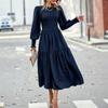 Women Autumn Midi Dress, Round Neck Puff Long Sleeve Dress, Smocked Bodice Tiered Ruffle Skirt, High Waist A‑Line Flowy Casual Elegant Ladies Dress