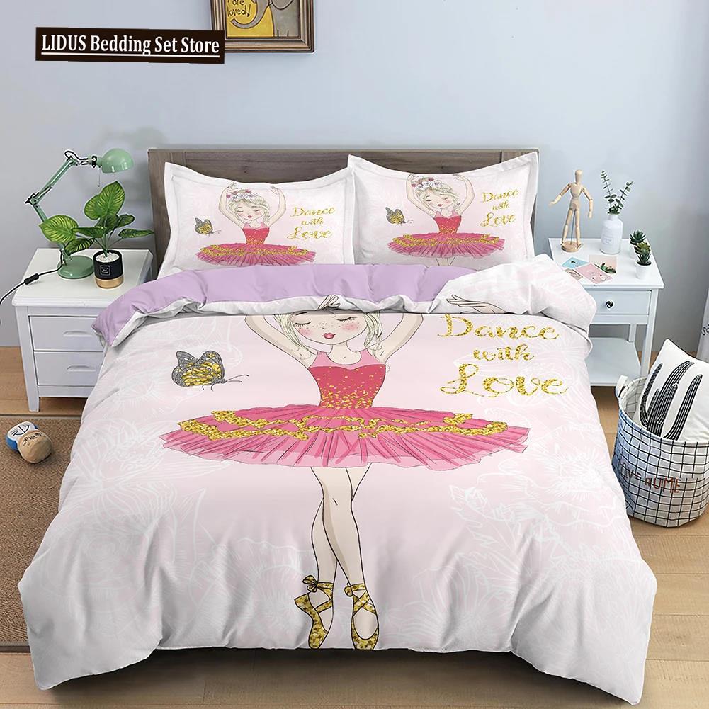 Cartoon Bedding Set For Kids Children Crib Danceing Girl Duvet Cover Set & Pillowcase Edredones Niños Princess Quilt Cover