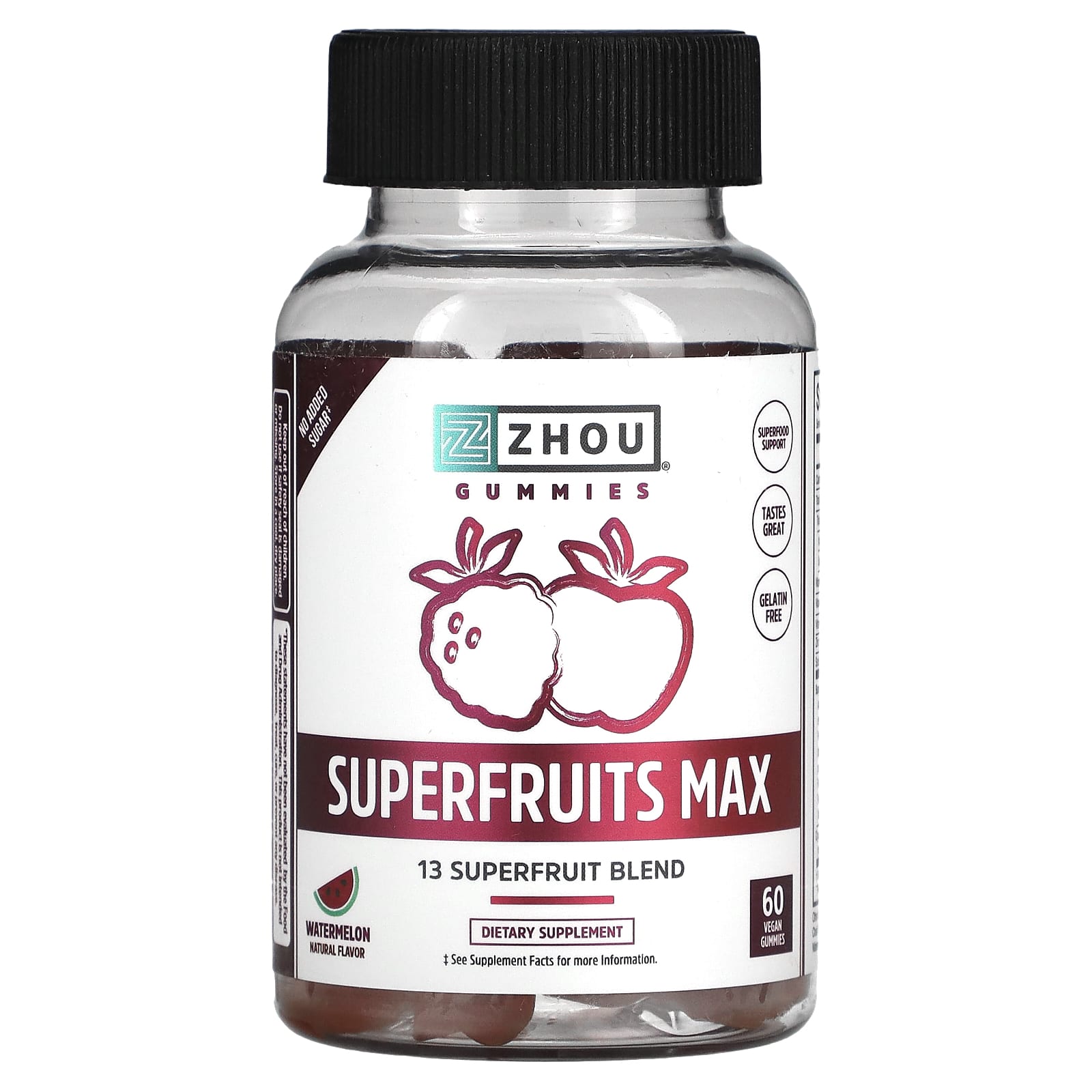 

Zhou Nutrition, Superfruits Max, Watermelon, 60 Vegan Gummies