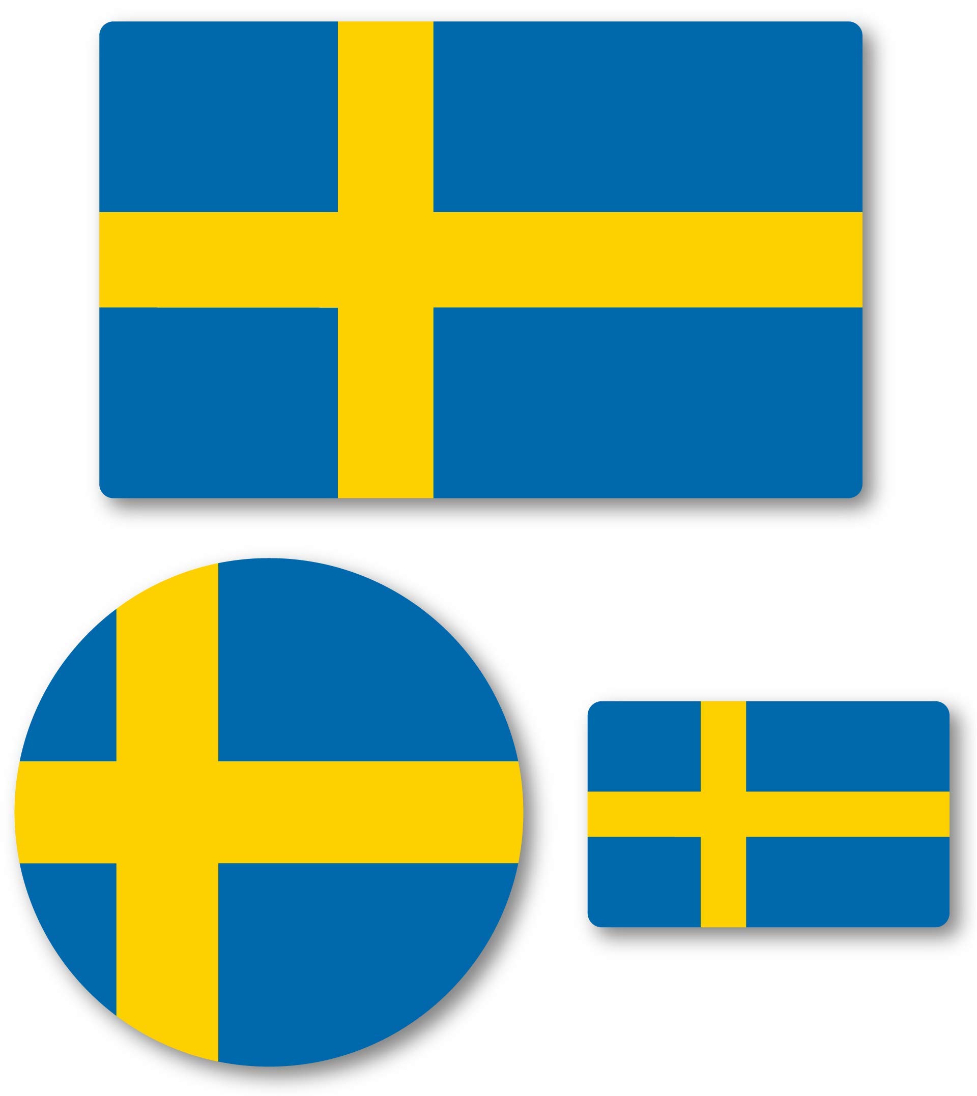 

Isaac Trading Swedish Flag Stickers Weatherproof and Resistant 2 Rectangle Sheets (81x54mm, 36x24mm) + Round (Diameter 54mm) Total Sweden синий