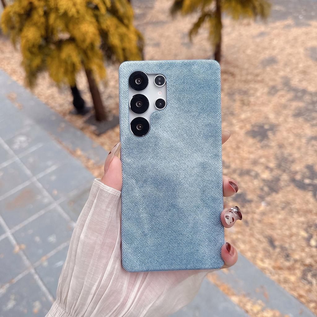 Gewaschene Farbe Denim Jeans Rahmenlose Hülle Für Samsung S25 S24 S23 S22 Ultra Mode Matt Schlank Leder Stoßstange Handy Rückseite