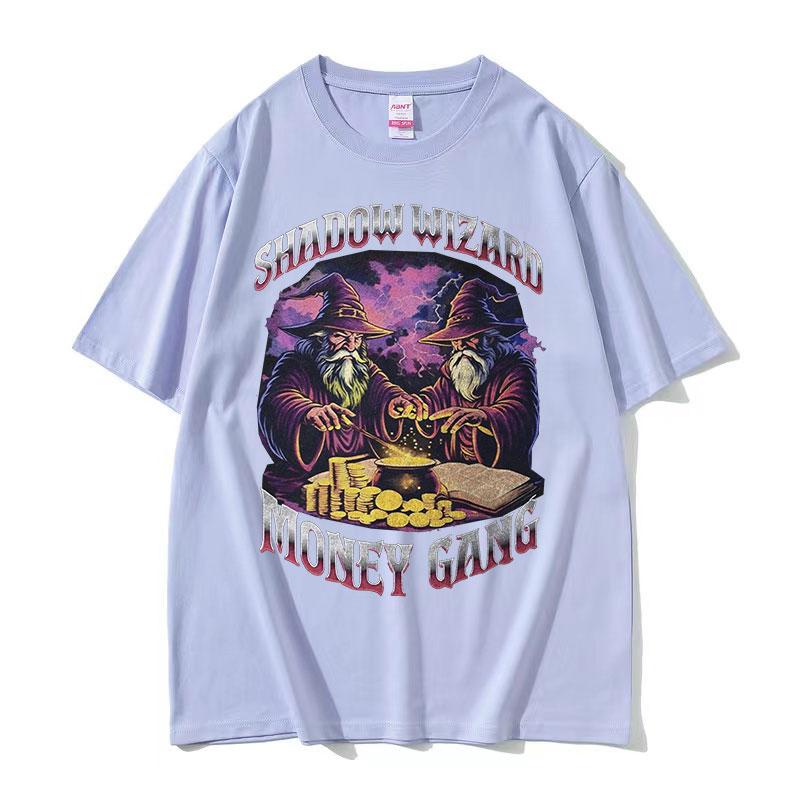 Vintage Shadow Wizard Money Gang Funny Meme Tee Shirt Men Women Harajuku Gothic Fashion Cotton Short Sleeve Tshirts Streetwear