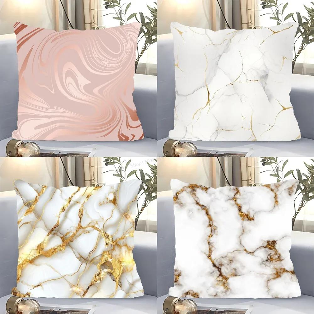 1 Stück Nordic Mode Gold Marmor Kissenbezug Quadratisch Schlafzimmer Sofa Freizeit Komfort Kissen Auto Wohnzimmer Heimdekoration