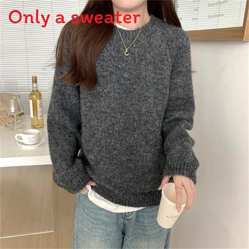 Fauler Strickpullover für Damen mit einfarbigem Design für die Herbstkälte
