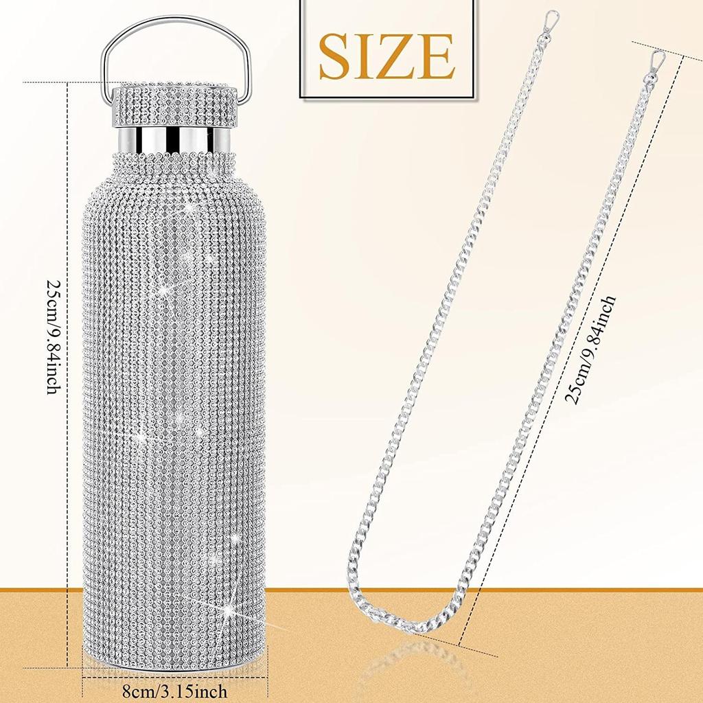 Diamond Cup Double Stainless Steel Thermos Cup With Chain Diamond Water Cup Fashion Gift