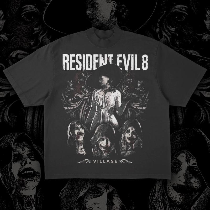 Black Gothic Ornaunisext Multifigure Horror Poster Graphic T Shirt Vintage Distressed Oversized Short Sleeve Unisex Tops