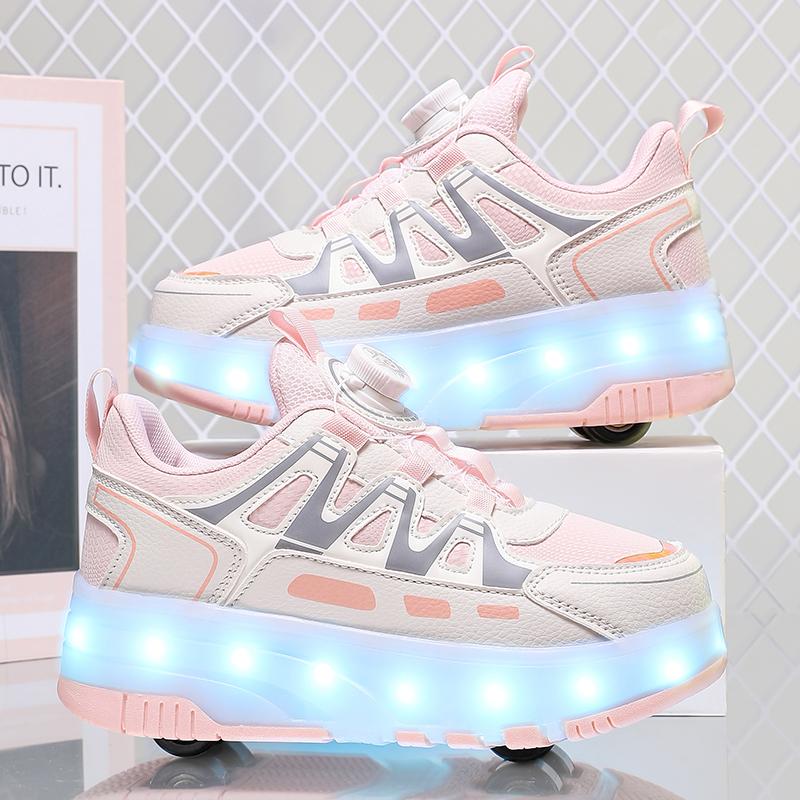 Zapatillas Luminosas con Ruedas para Niños Negro Rosa Luz Led Zapatos de Patinaje sobre Ruedas Zapatos Led para Niños Niñas Carga USB