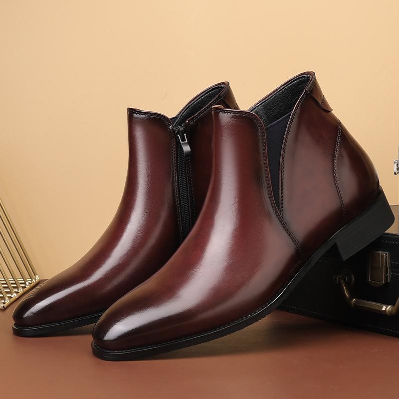 Men's Chelsea Boots Fashion British Style Short Boot Luxury High-Top Leather Boots for Men Business Men Dress Boots Botas Hombre