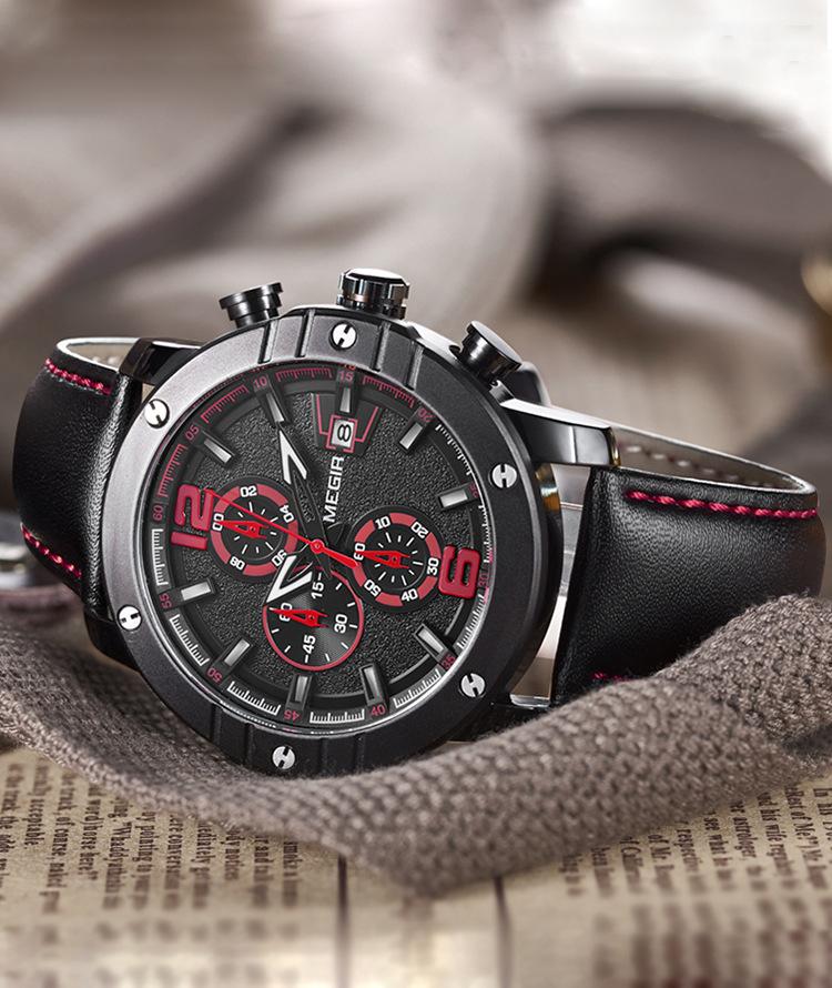 [Multifunctional Timing Waterproof Calendar Leather Quartz Movement Men'S Watch] Model: 2046G