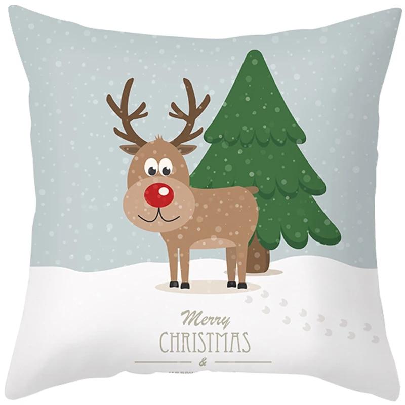 Cartoon Elk Forest Animal Christmas Tree Christmas Tree Decoration Pillow Set Bedroom Sofa Restaurant Office Pillow Sleeve