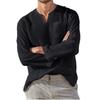 Men's Long-Sleeved V-Neck Casual Beach Linen Shirt