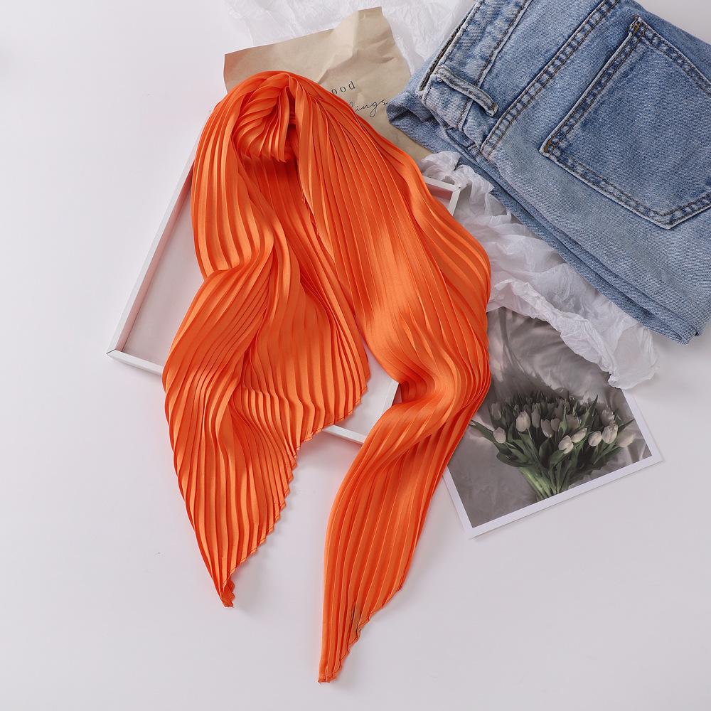 Summer solid color crumpled silk scarf female dopamine orange wear bright color imitation silk scarf sweet Japanese and Korean small headband