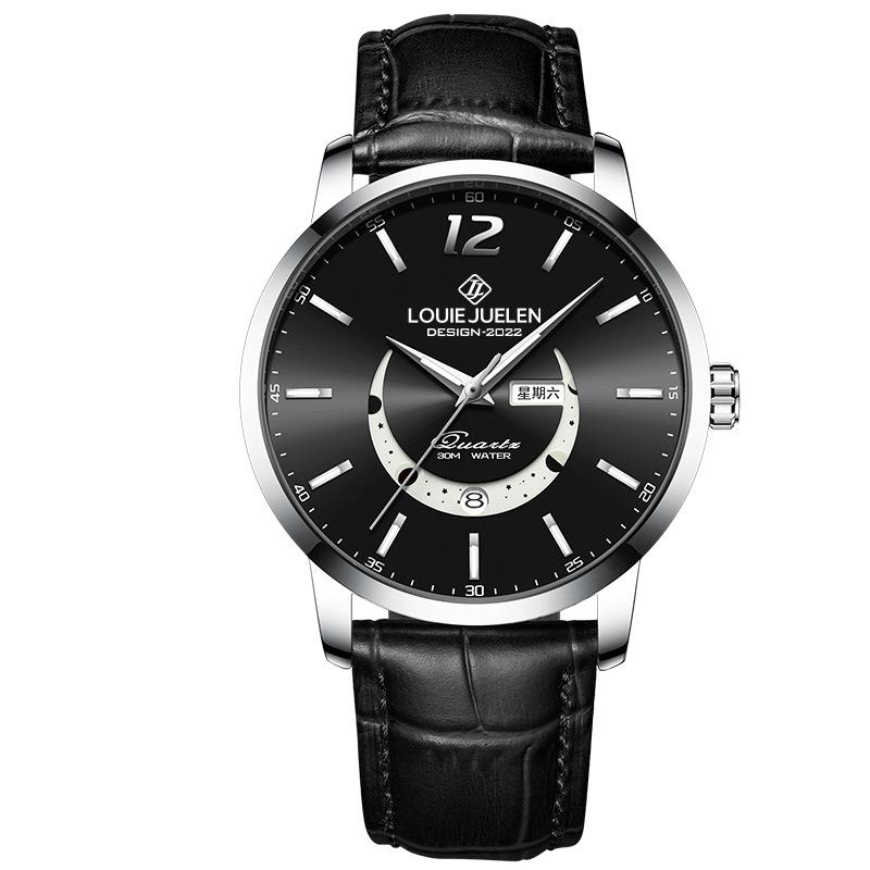 Herren High-End Uhr Business Marke Mondphase Leuchtend Wasserdicht Echtes Leder Männlich Mode Quarz Uhr Uhren Geschenk