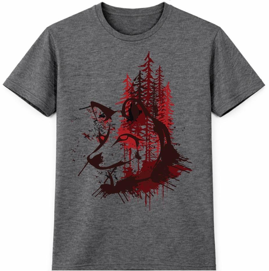 Wolf T-Shirt Forest Wildlife Pine Trees Silhouette Graphic Tee