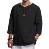 Men's Spring 2026 V-Neck Long Sleeve Linen-Cotton Casual Shirt