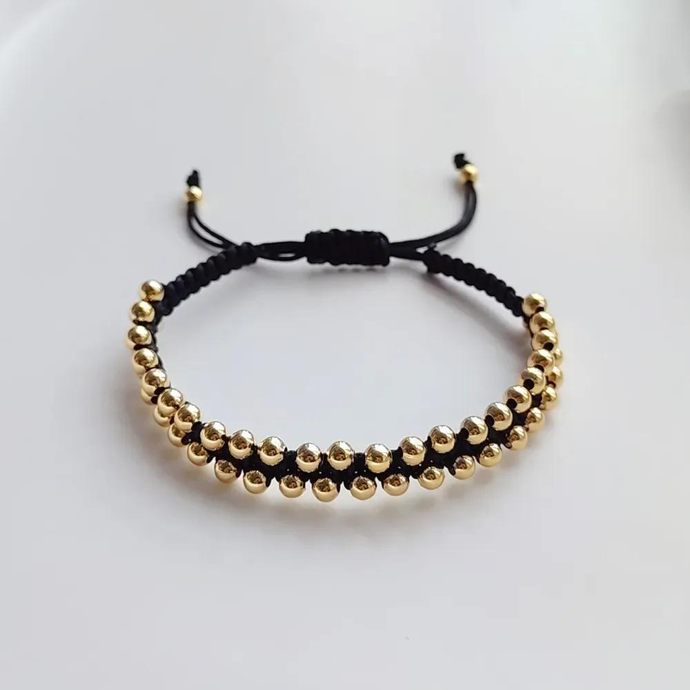 Handmade Braided Bracelet Jewelry for Women 4mm High Quality Gold Plated Beads Bracelets Bijoux Fashion Pulseras Femme