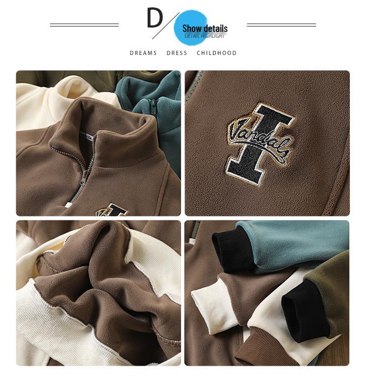Boys' Reversible Fleece Hoodie - 2025 Autumn/Winter Collection, Thickened Half-Zip Pullover, Long-Sleeve Fashion Top for Medium/Large Kids.