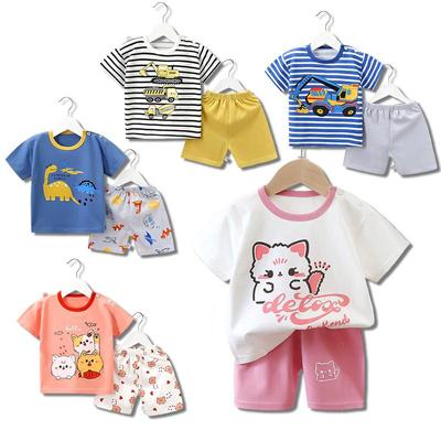 Ropa de verano con estampado de dibujos animados para niños, Tops sin mangas, pantalones cortos, 2 unids/set, chaleco para niñas, conjunto de ropa, traje deportivo de algodón para niños