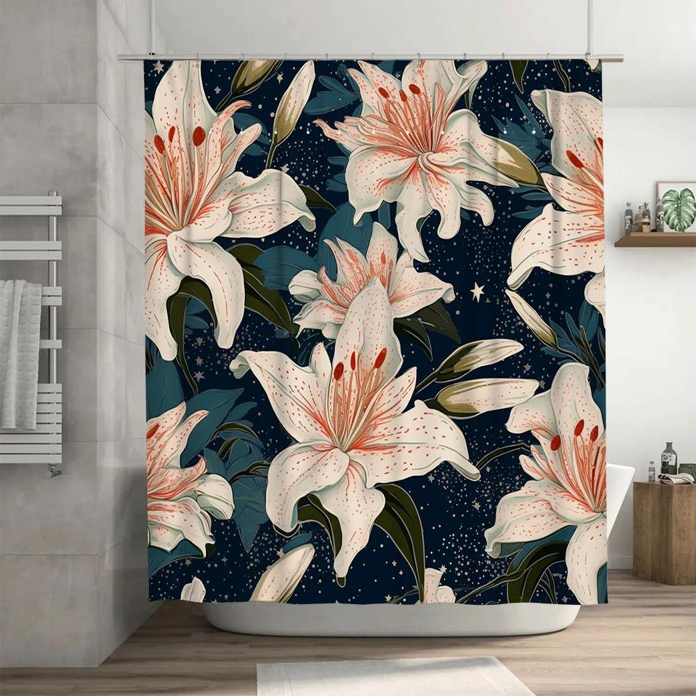 Stylish Bath Shower Curtain Floral Pattern for Bathroom Decorations Waterproof Fabric Various Sizes Available