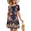 JKASHDK Abiti casual con stampa a fiori, a maniche corte, con scollo a V e vita larga, alla moda estiva da donna
