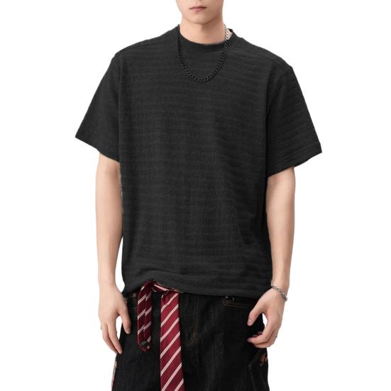 Men T-shirt Round Neck Short Sleeve 3D Striped Jacquard Design Tee Shirt