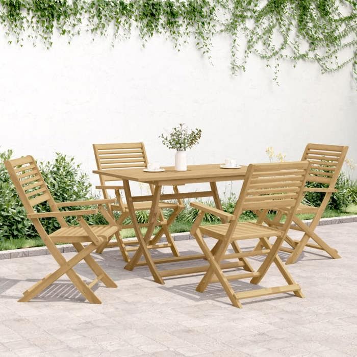VidaXL Lot de 4 Chaises Pliables de Jardin, Sièges avec Dossier, Meubles de Patio Terrasse Extérieur, Moderne, Bois Massif 365738