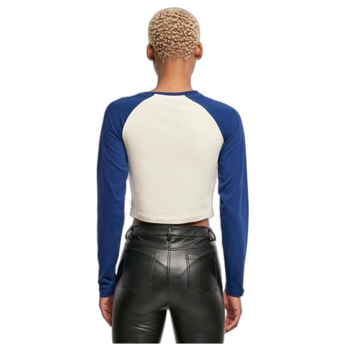 T-shirt crop manches longues biologique femme Urban Classics Retro Baseball GT - blanc/spaceblue - 2XL