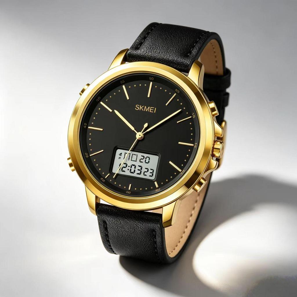 Men's Watch SKMEI Leather Strap 50M Waterproof LED Backlight 1652