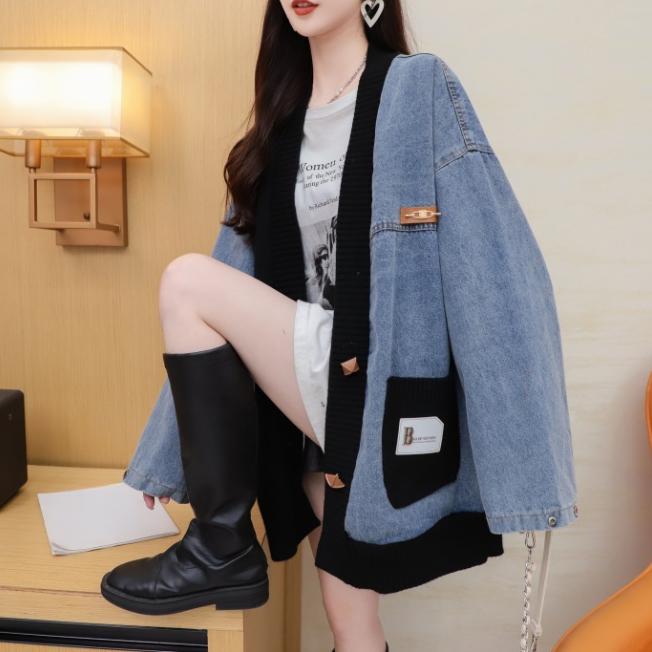 Dimanaf 2025 Autumn New Jacket Women Sweaters Coat Patchwork Coat Cardigan Knitting Pockets Sweater